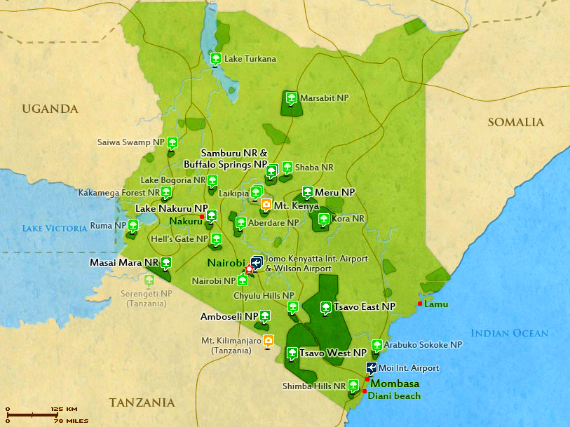 схема достопримечательностей на карте Кении